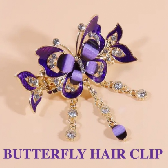 Accessories - Purple Butterfly Hair Clip with Clear Rhinestones, Tassel and Glitter - NWT